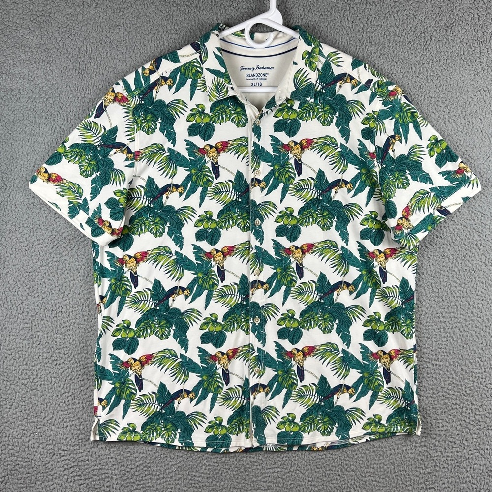 Tommy Bahama Island Zone Hawaiian Shirt Mens XL Parrot Bird Allover Print 37.5 - Picture 1 of 11